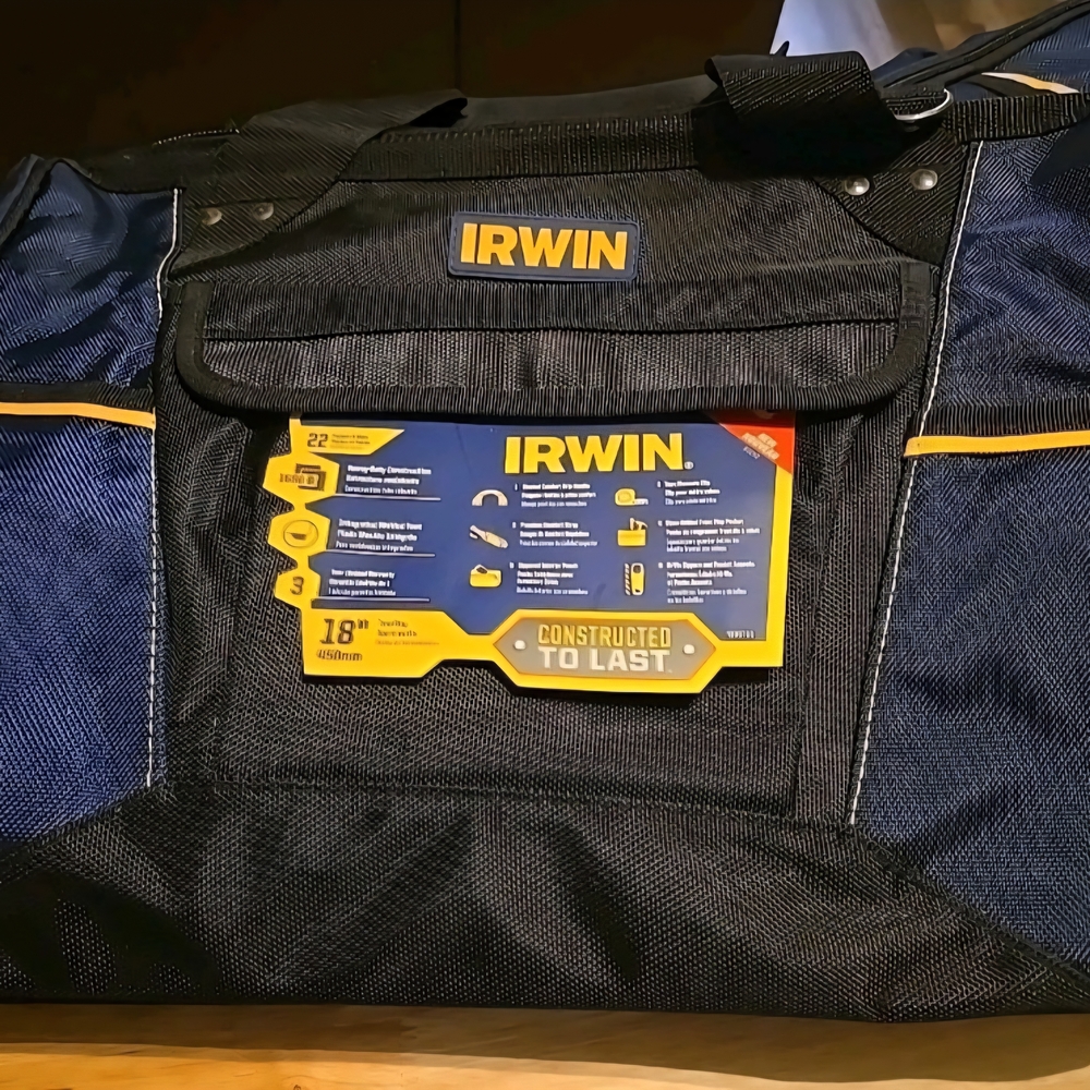 Irwin 18" Polyester Zippered Tool Bag #1996703 Black and Blue Duffel Bag for Men